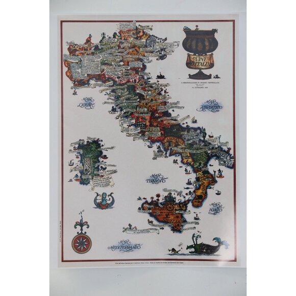 Vintage Vini D'Italia Wine Map Of Italy Print 1976 "D. O. C." A Denominazione